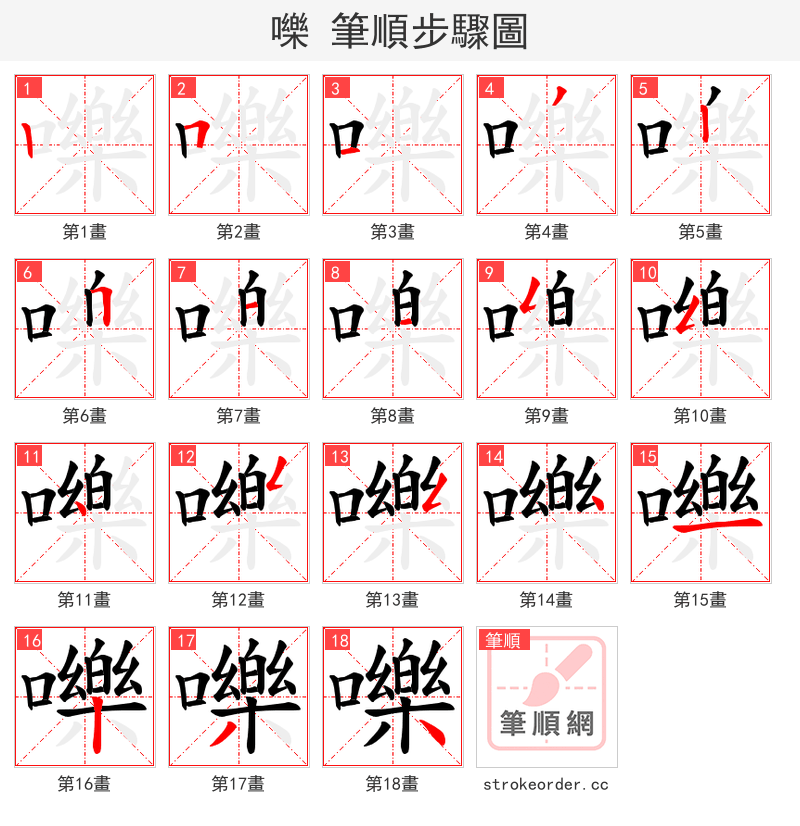 嚛 的笔顺分步演示（一笔一画写字）