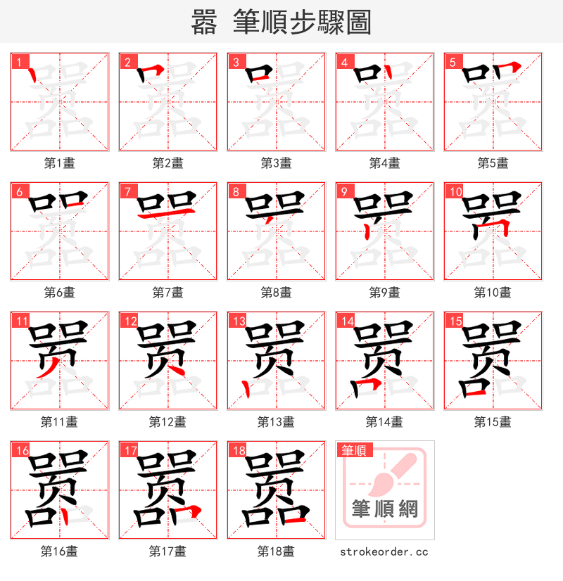 嚣 的笔顺分步演示（一笔一画写字）