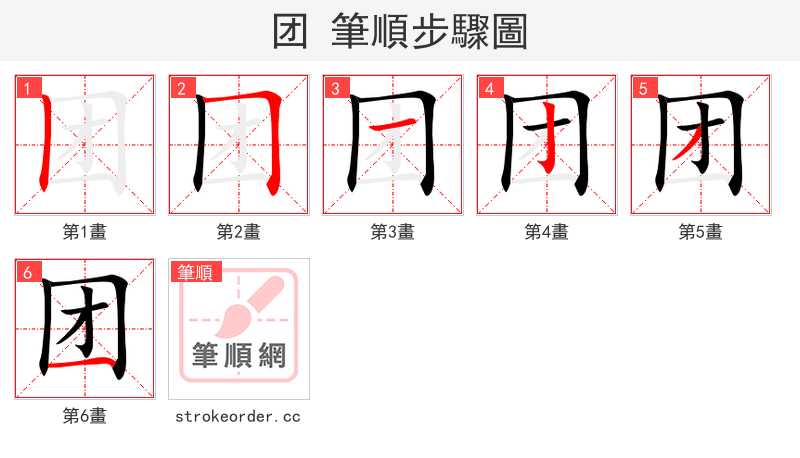 团 的笔顺分步演示（一笔一画写字）