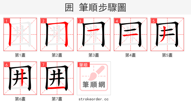 囲 的笔顺分步演示（一笔一画写字）