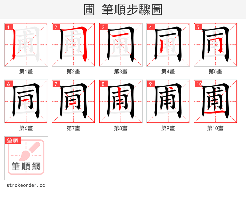 圃 的笔顺分步演示（一笔一画写字）
