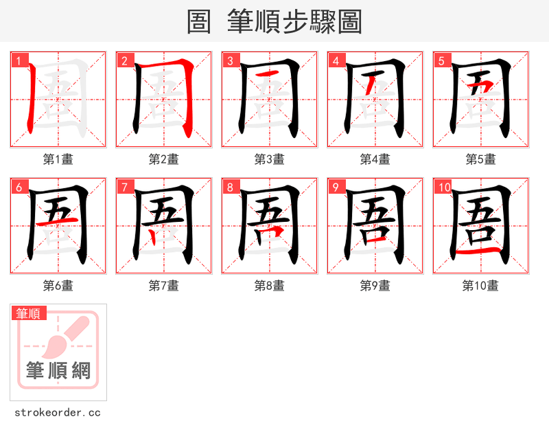 圄 的笔顺分步演示（一笔一画写字）