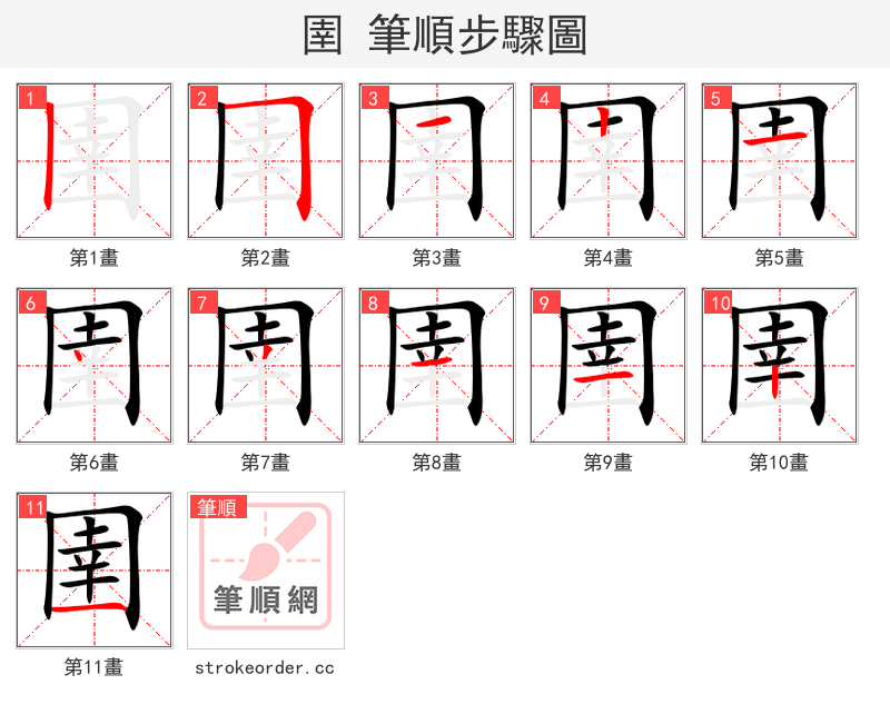 圉 的笔顺分步演示（一笔一画写字）
