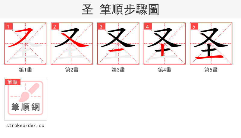 圣 的笔顺分步演示（一笔一画写字）