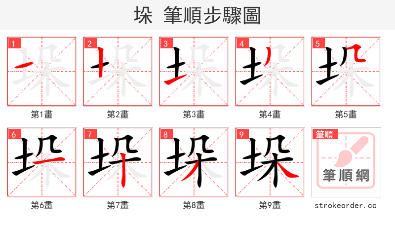 垛 的笔顺分步演示（一笔一画写字）
