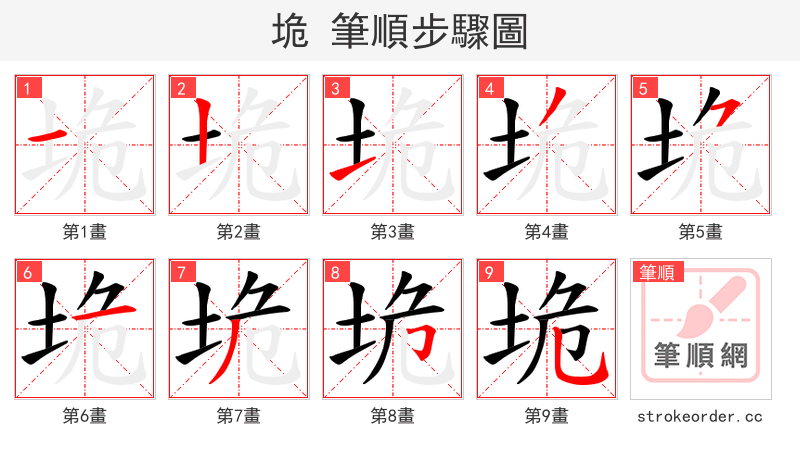 垝 的笔顺分步演示（一笔一画写字）