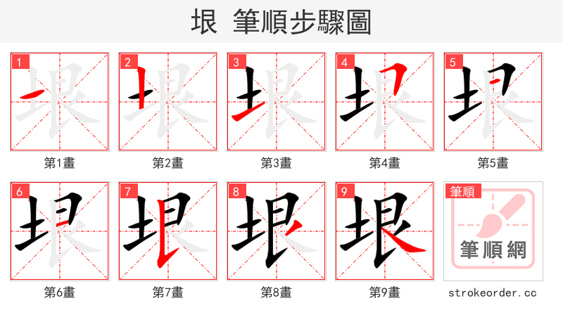 stroke order steps of 垠