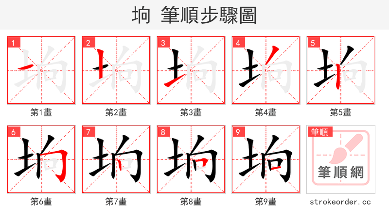 垧 的笔顺分步演示（一笔一画写字）