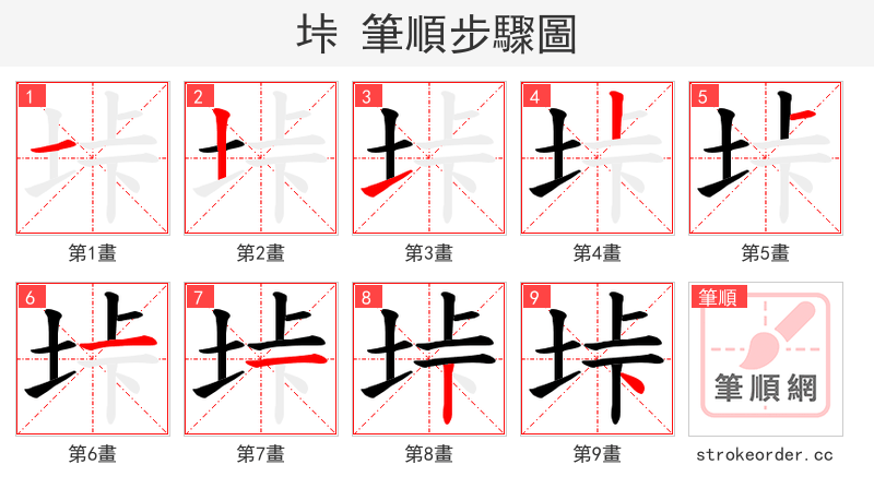 垰 的笔顺分步演示（一笔一画写字）
