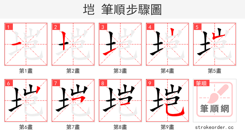 垲 的笔顺分步演示（一笔一画写字）