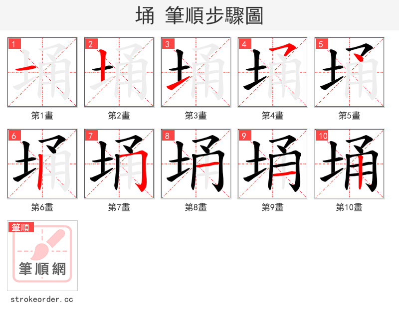 埇 的笔顺分步演示（一笔一画写字）