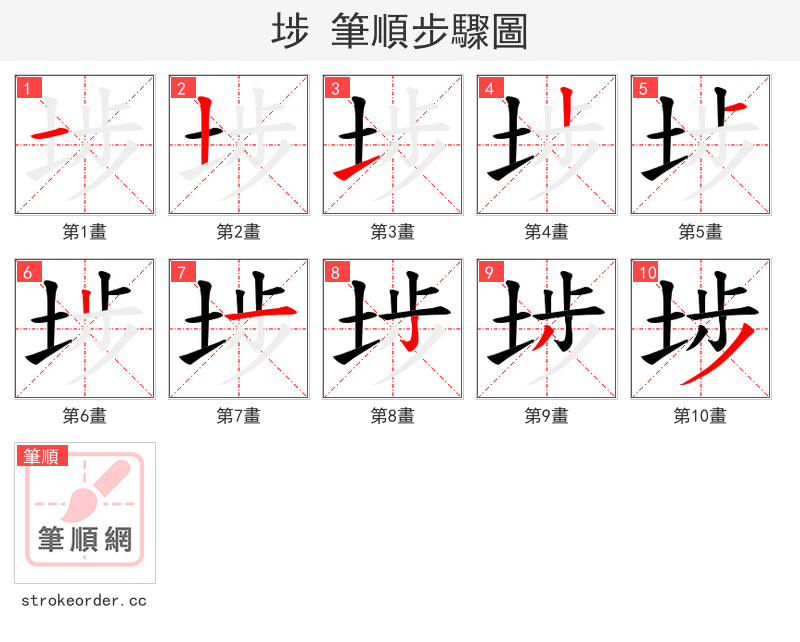 埗 的笔顺分步演示（一笔一画写字）