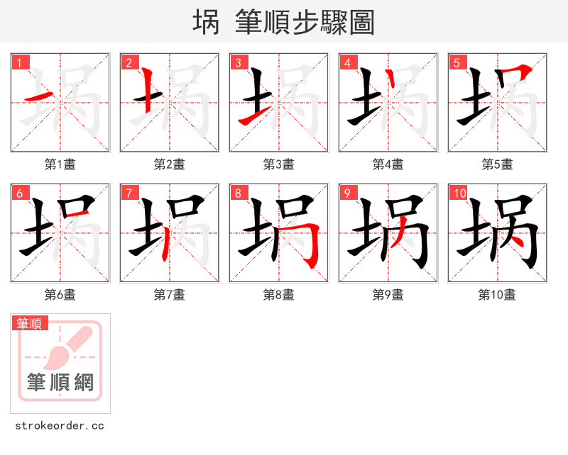埚 的笔顺分步演示（一笔一画写字）