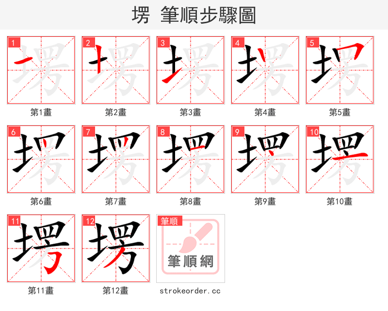 塄 的笔顺分步演示（一笔一画写字）