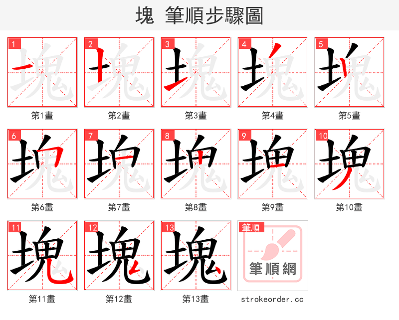 塊 的笔顺分步演示（一笔一画写字）