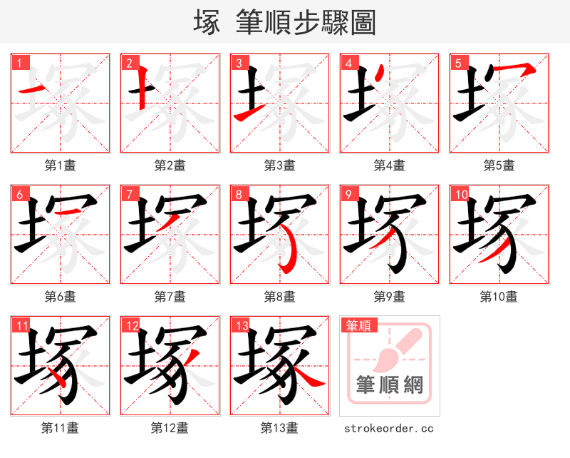 塚 的笔顺分步演示（一笔一画写字）