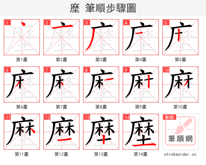塺 的笔顺分步演示（一笔一画写字）