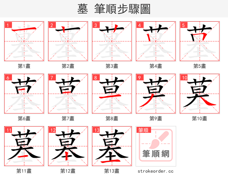 墓 的笔顺分步演示（一笔一画写字）