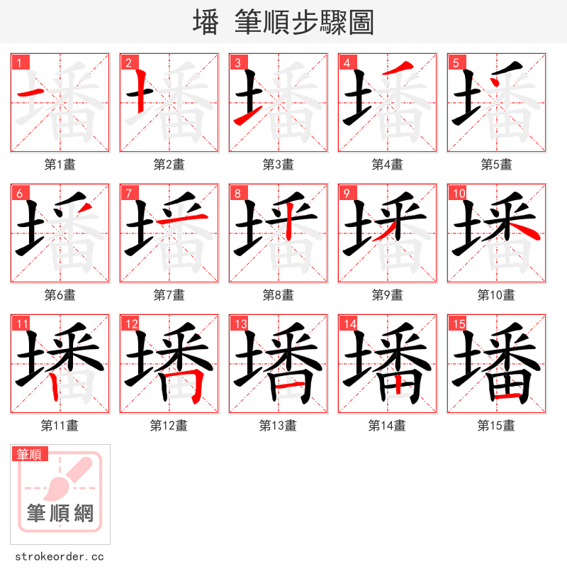 墦 的笔顺分步演示（一笔一画写字）