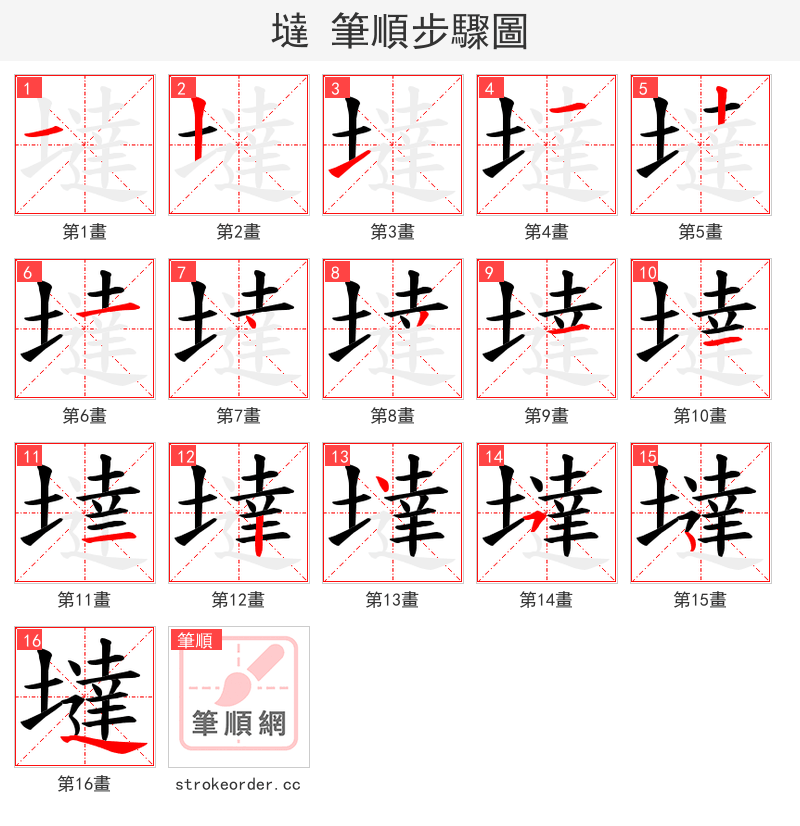 墶 的笔顺分步演示（一笔一画写字）