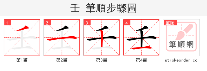 stroke order steps of 壬