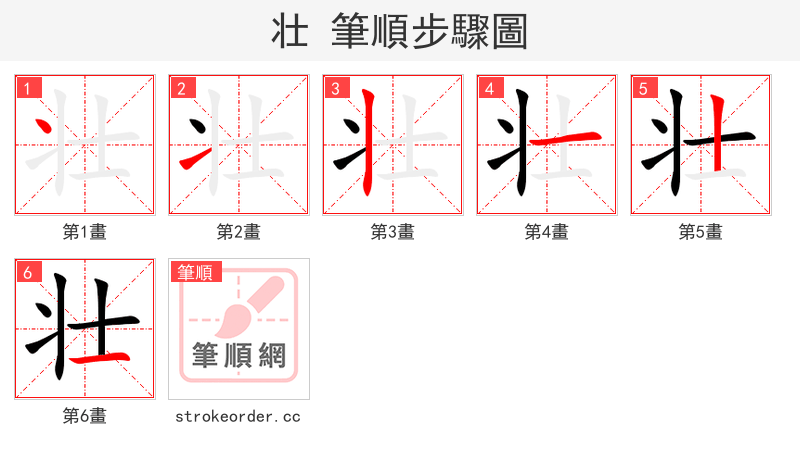 壮 的笔顺分步演示（一笔一画写字）