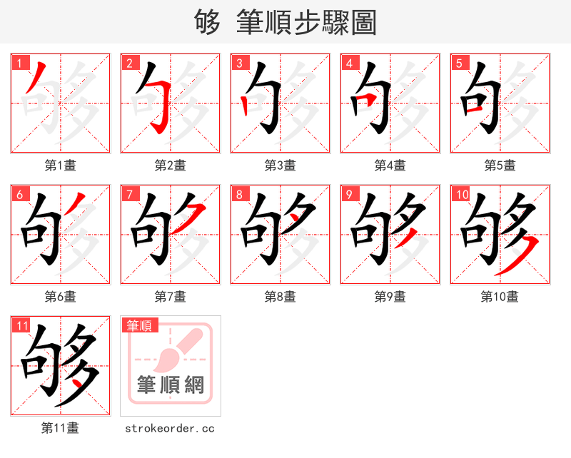 stroke order steps of 够