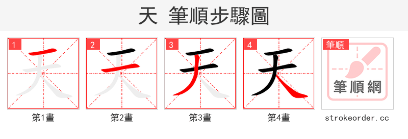 天 的笔顺分步演示（一笔一画写字）