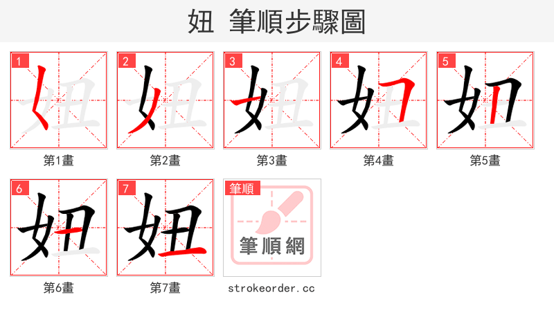 妞 的笔顺分步演示（一笔一画写字）
