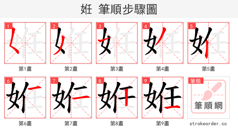 姙 的笔顺分步演示（一笔一画写字）