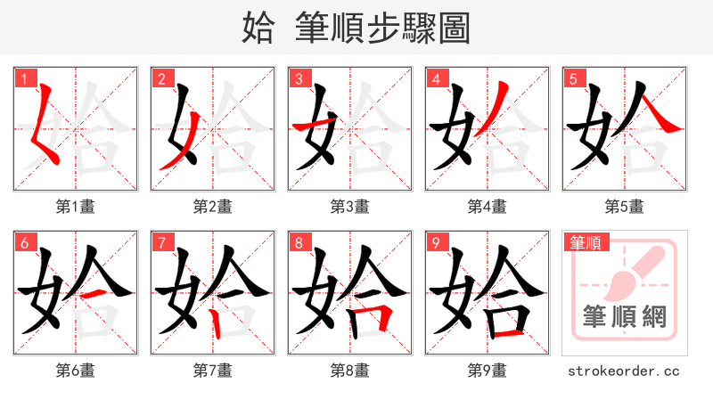 姶 的笔顺分步演示（一笔一画写字）