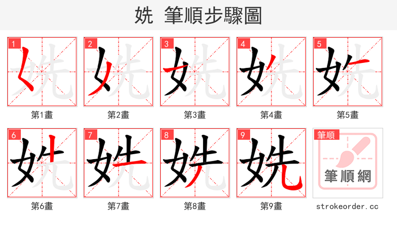 姺 的笔顺分步演示（一笔一画写字）