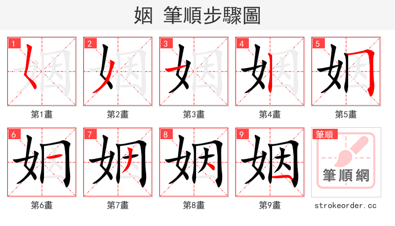 姻 的笔顺分步演示（一笔一画写字）