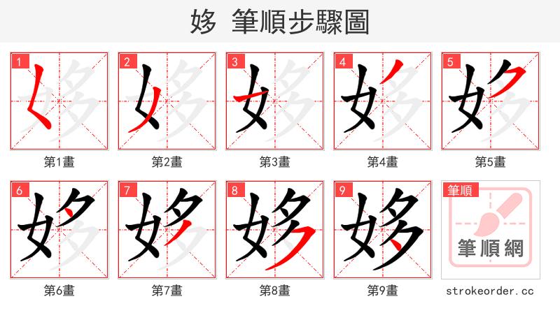 姼 的笔顺分步演示（一笔一画写字）