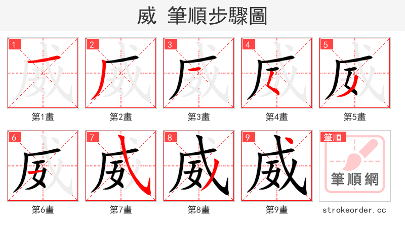 威 的笔顺分步演示（一笔一画写字）