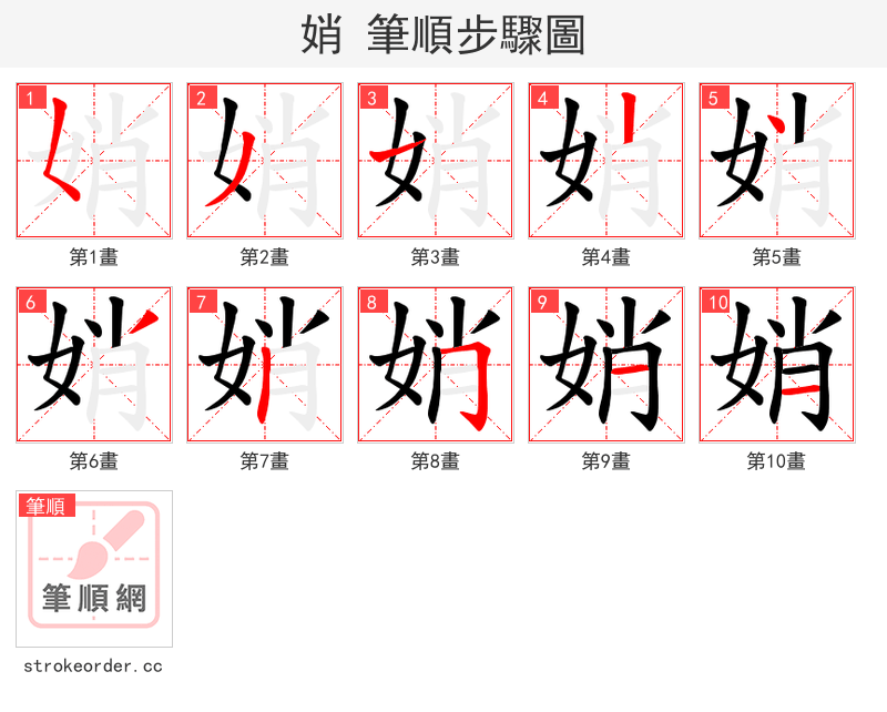 娋 的笔顺分步演示（一笔一画写字）