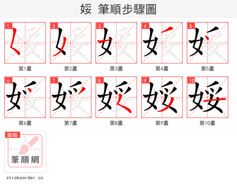 娞 的笔顺分步演示（一笔一画写字）