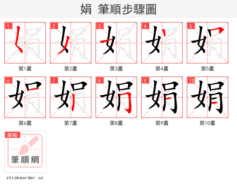 stroke order steps of 娟