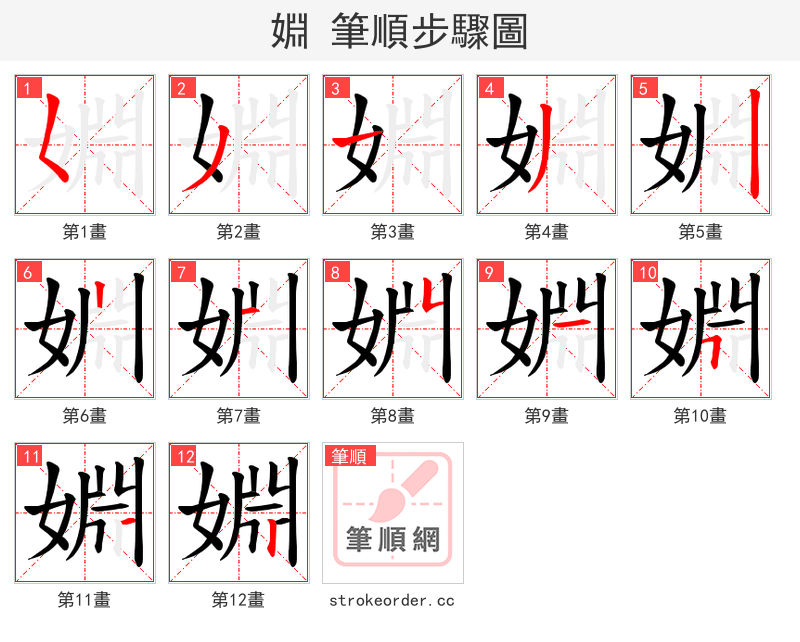 婣 的笔顺分步演示（一笔一画写字）