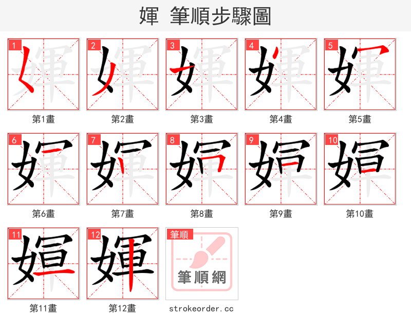 媈 的笔顺分步演示（一笔一画写字）