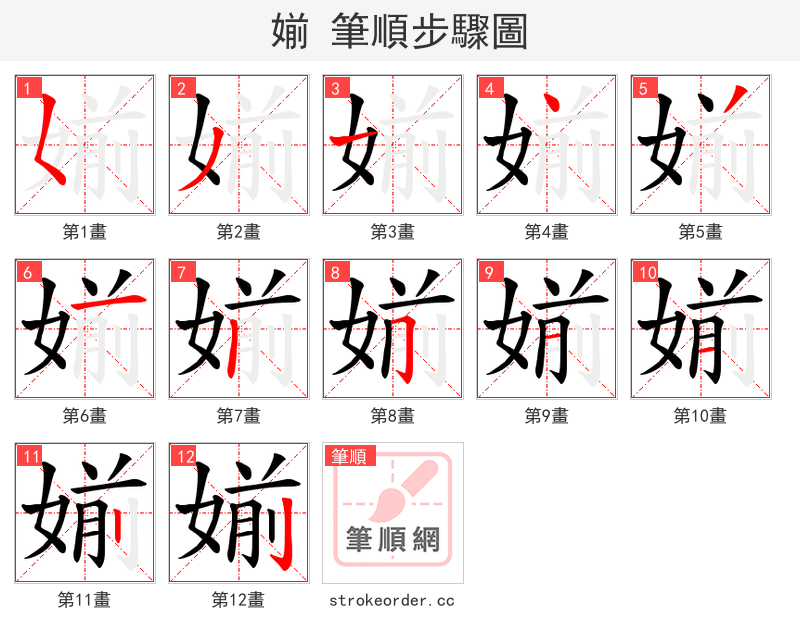 媊 的笔顺分步演示（一笔一画写字）