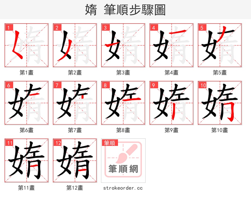 媠 的笔顺分步演示（一笔一画写字）