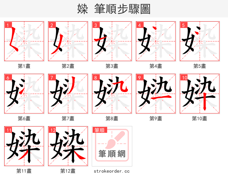 媣 的笔顺分步演示（一笔一画写字）