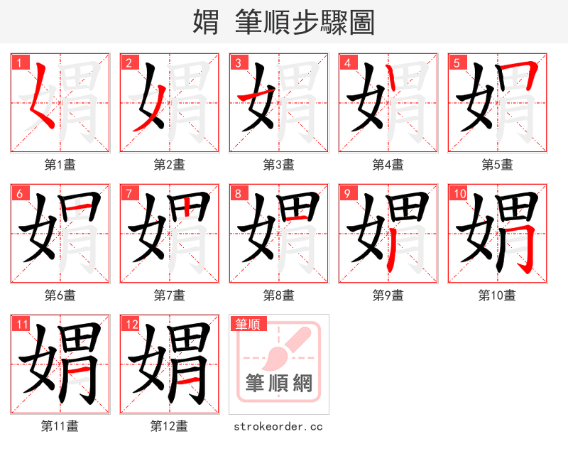 媦 的笔顺分步演示（一笔一画写字）