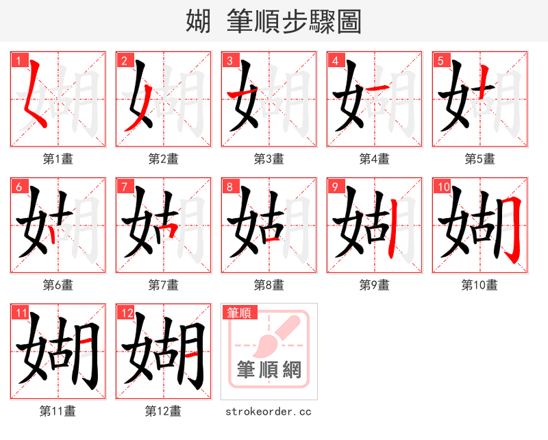 媩 的笔顺分步演示（一笔一画写字）