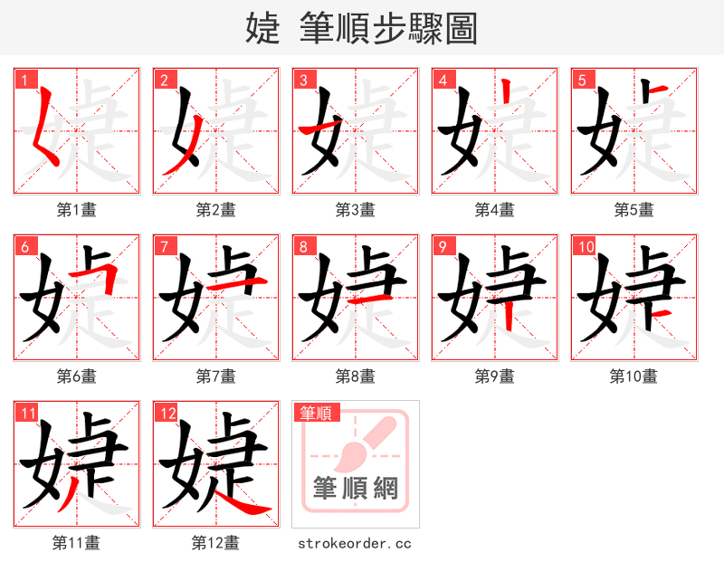 媫 的笔顺分步演示（一笔一画写字）