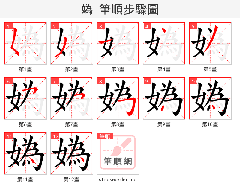 媯 的笔顺分步演示（一笔一画写字）