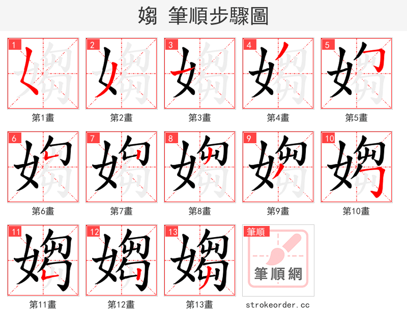 媰 的笔顺分步演示（一笔一画写字）