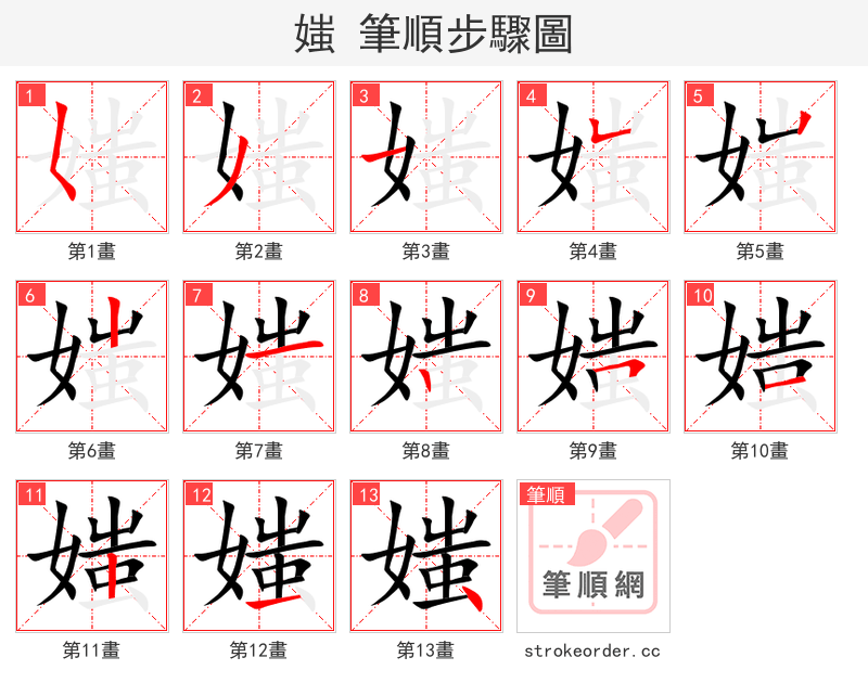 媸 的笔顺分步演示（一笔一画写字）