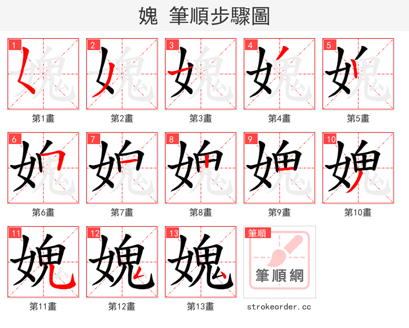 媿 的笔顺分步演示（一笔一画写字）
